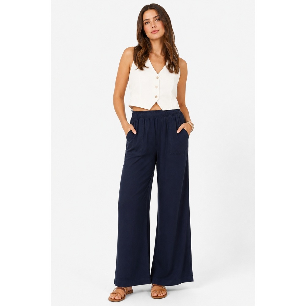 Flag & Anthem Beverly Wide Leg Chino Pant Navy Blue Lyocell Womens S NWT